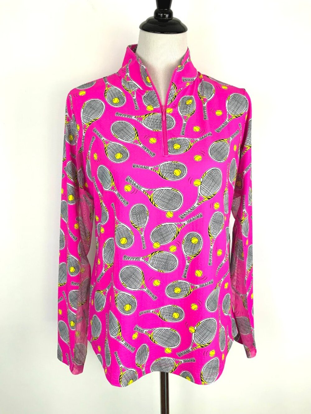 New Women's IBKUL Long Sleeve 1/4 Zip Tennis Top Venus Hot Pink Sz L - Picture 8 of 16
